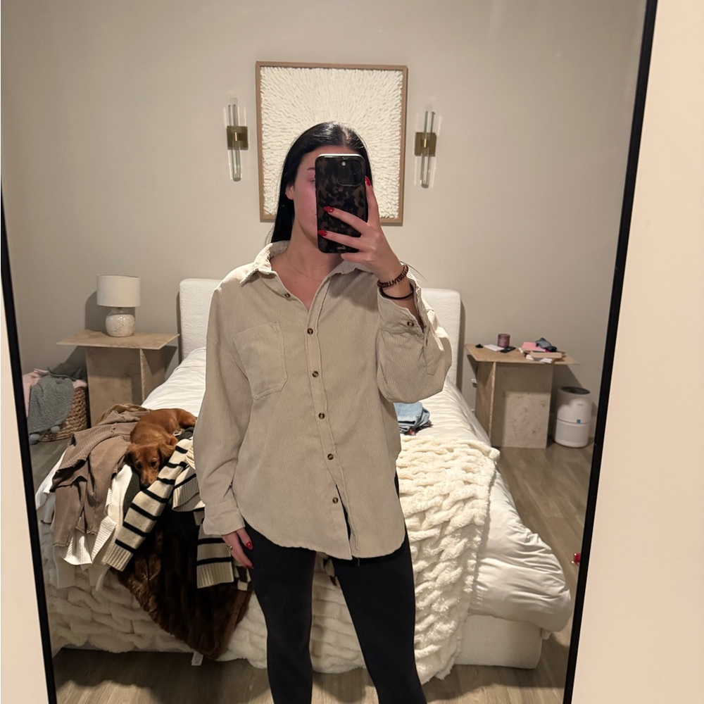 Casual Beige Button-Up Shirt